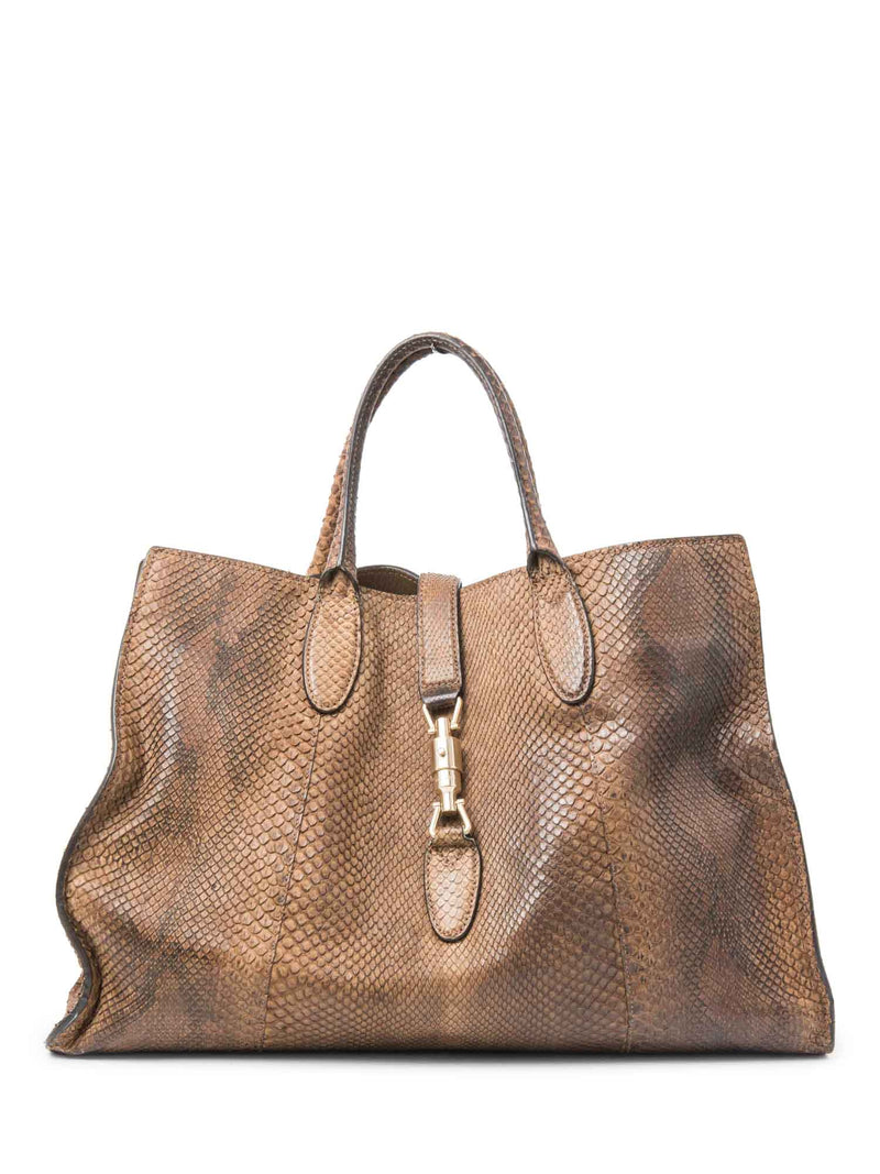 Gucci Logo Snakeskin Limited Edition Jackie-O Tote Bag Brown-designer resale