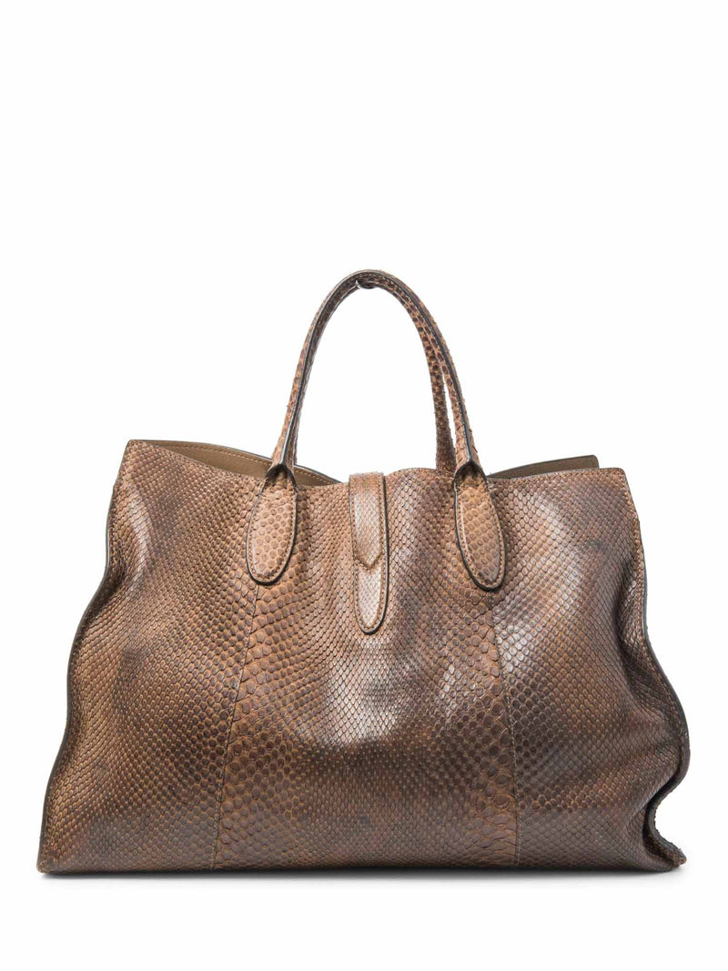 Gucci Logo Snakeskin Limited Edition Jackie-O Tote Bag Brown-designer resale