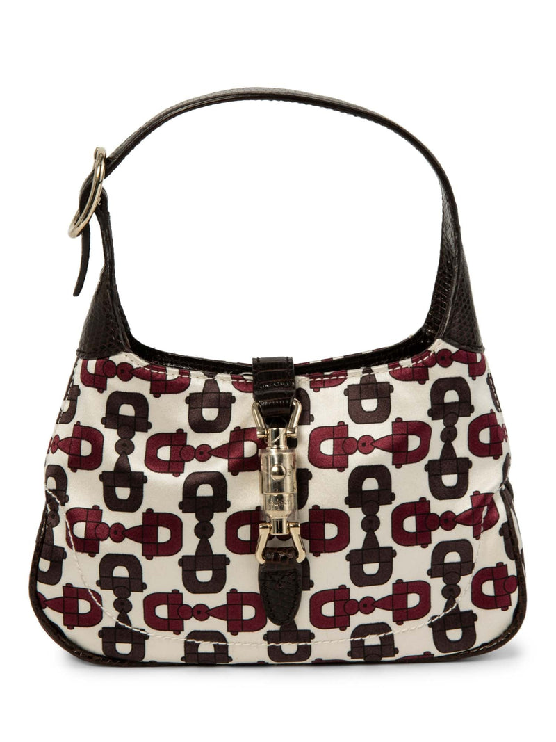 Gucci Mini Horsebit Lizzard Jackie Top Handle Bag Burgundy Brown White-designer resale