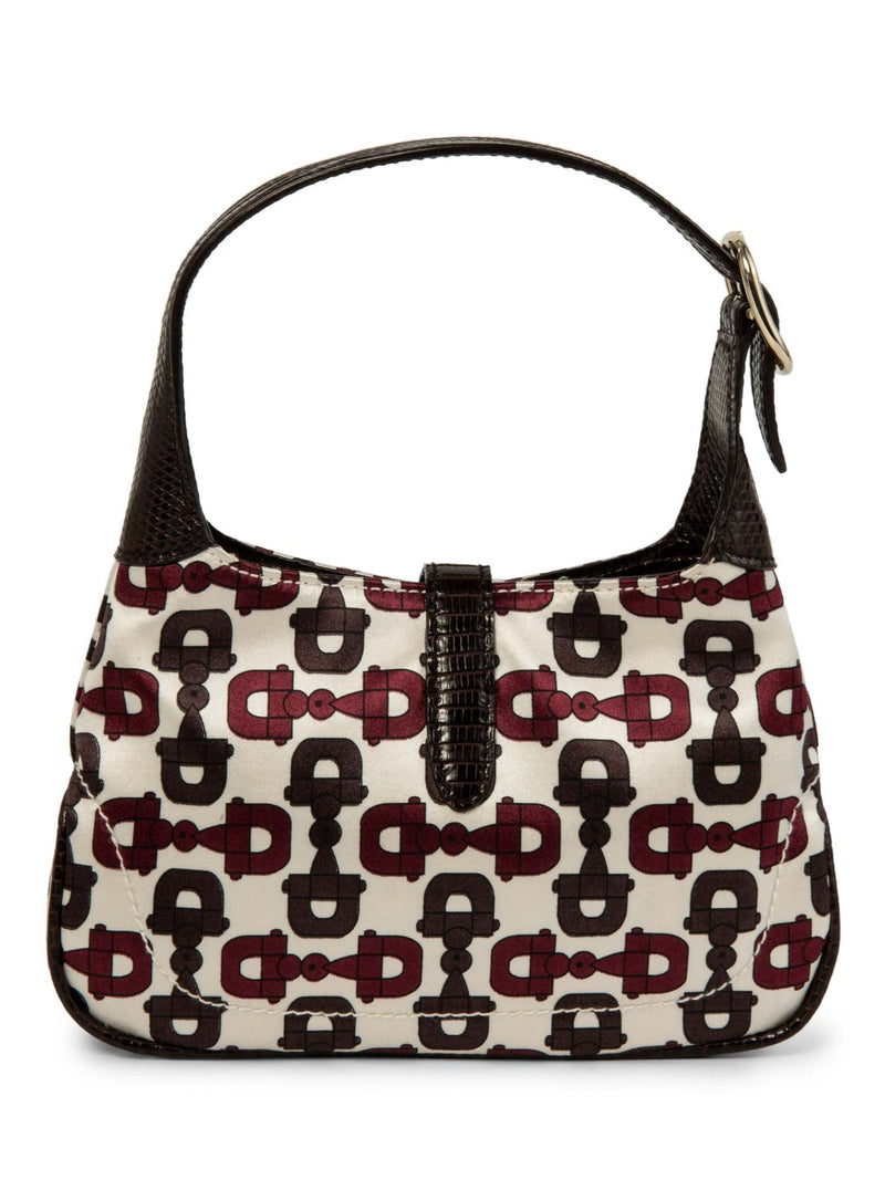 Gucci Mini Horsebit Lizzard Jackie Top Handle Bag Burgundy Brown White-designer resale