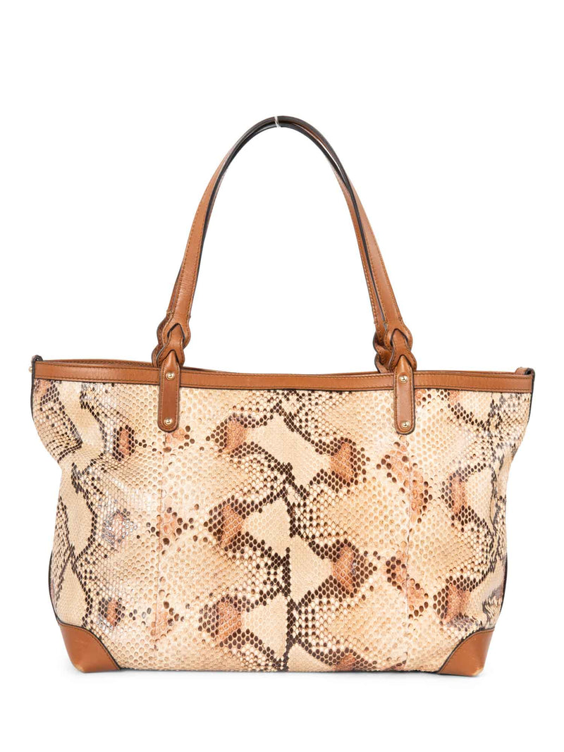 Gucci Shiny Snakeskin Keepall Tote Beige Brown-designer resale