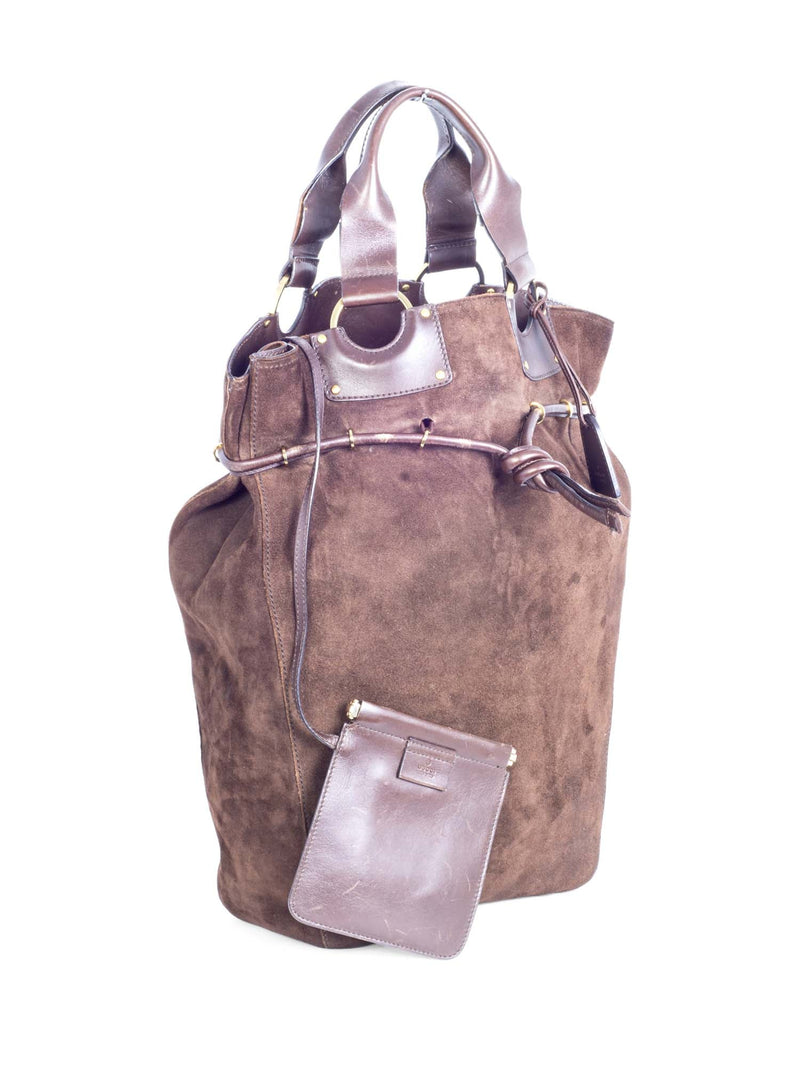 Gucci Suede Leather Pouch Shopper Bag Set