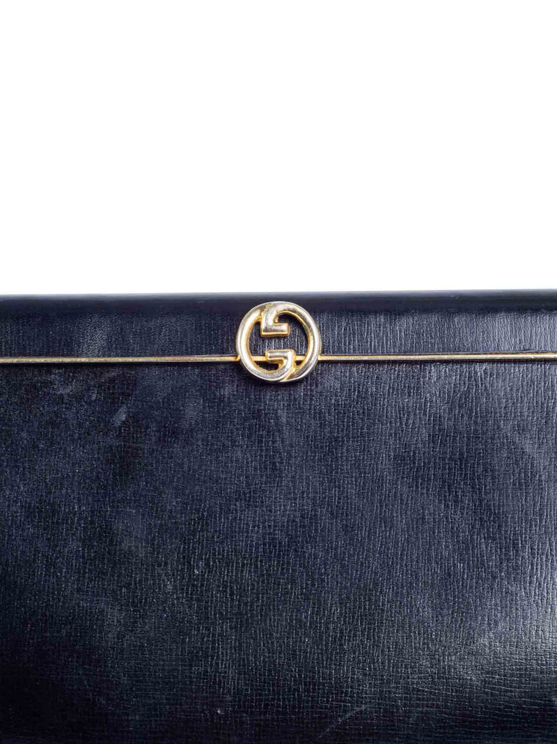 Gucci Vintage GG Logo Box Leather Clutch Black Gold-designer resale