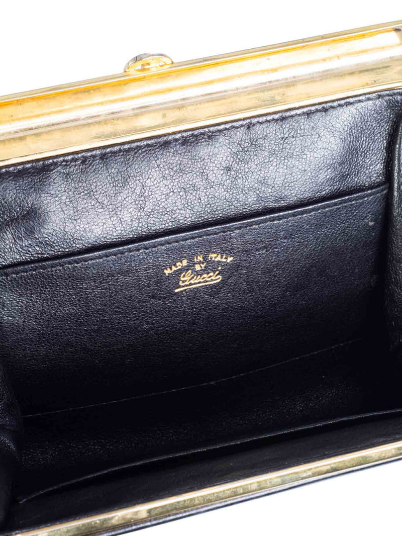 Gucci Vintage GG Logo Box Leather Clutch Black Gold-designer resale