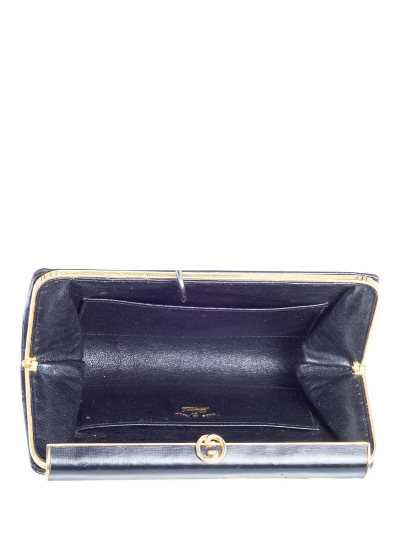 Gucci Vintage GG Logo Box Leather Clutch Black Gold-designer resale