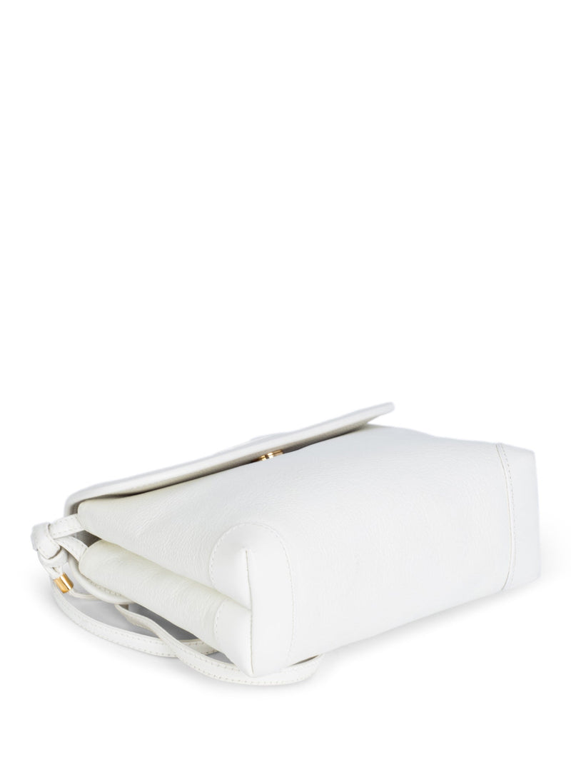 Gucci Vintage GG Logo Leather Messenger Flap Bag White-designer resale