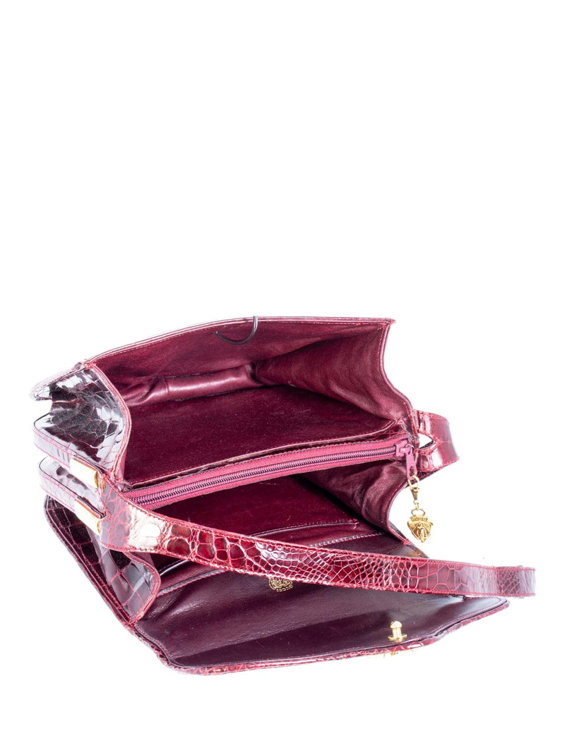 Gucci Vintage GG Shiny Crocodile Flap Messenger Bag Burgundy-designer resale