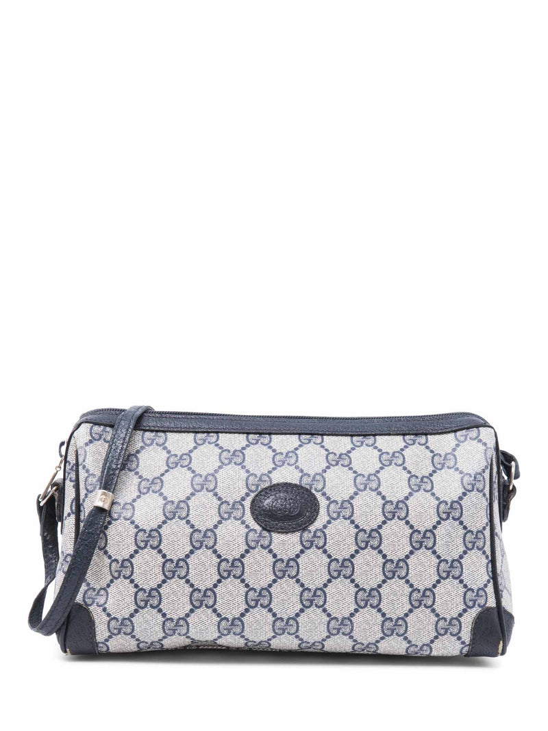 Gucci Vintage GG Supreme Messenger Bag Grey Navy Blue-designer resale