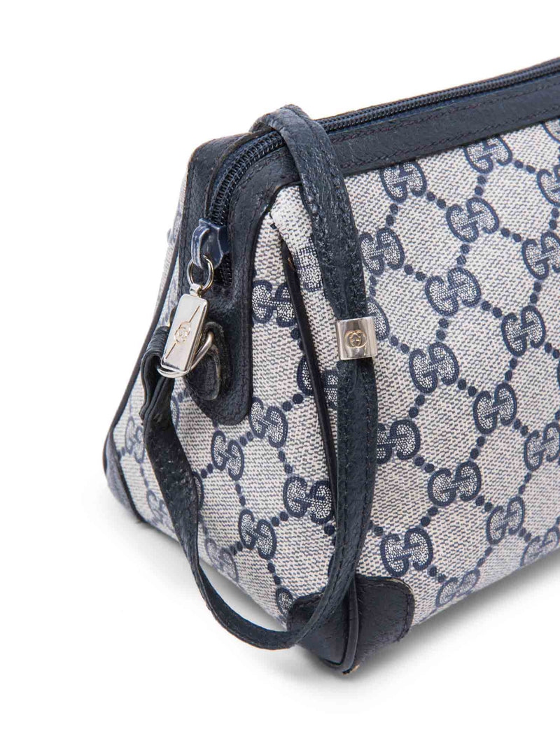 Gucci Vintage GG Supreme Messenger Bag Grey Navy Blue-designer resale