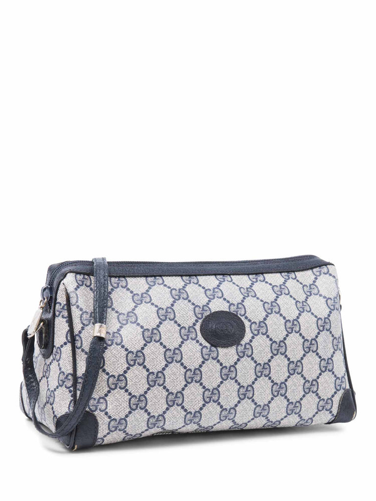 Gucci Vintage GG Supreme Messenger Bag Grey Navy Blue-designer resale