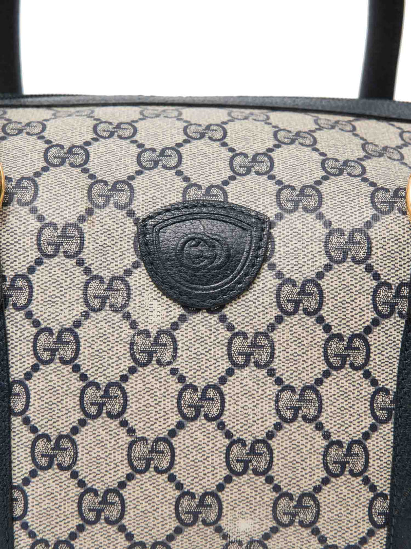 Gucci, Bags, Gucci Ophidia Web Stripe Navy Gg Supreme Canvas Leather  Boston Tote Bag Vintage