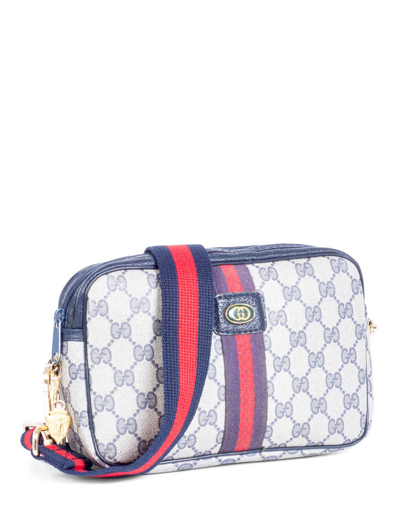 Gucci Vintage Logo GG Supreme Web Stripe Messenger Bag Beige Navy Red-designer resale