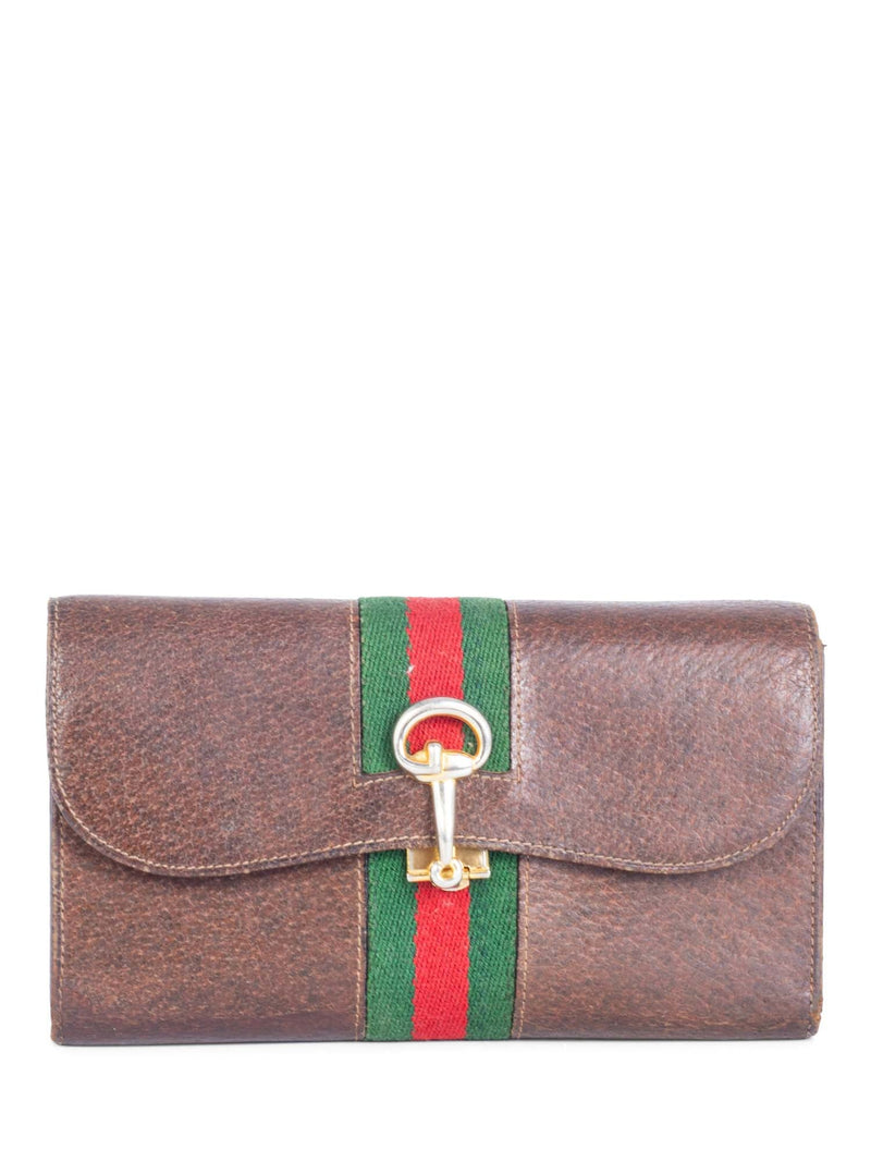 Gucci Webstripe Leather Horsebit Long Wallet Brown-designer resale