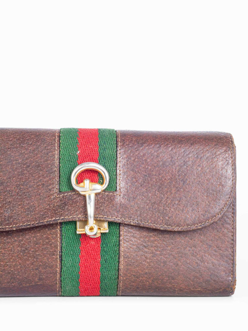 Gucci Webstripe Leather Horsebit Long Wallet Brown-designer resale