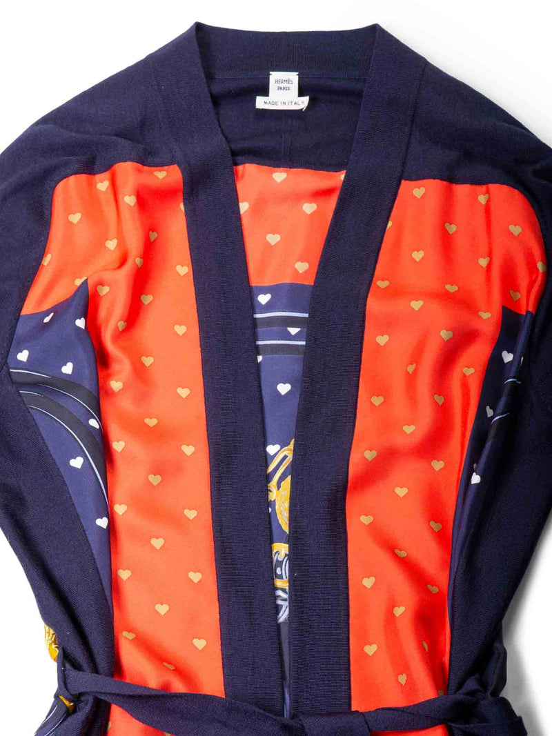 Hermes Cashmere Silk Heart Long Cardigan Blue Red-designer resale