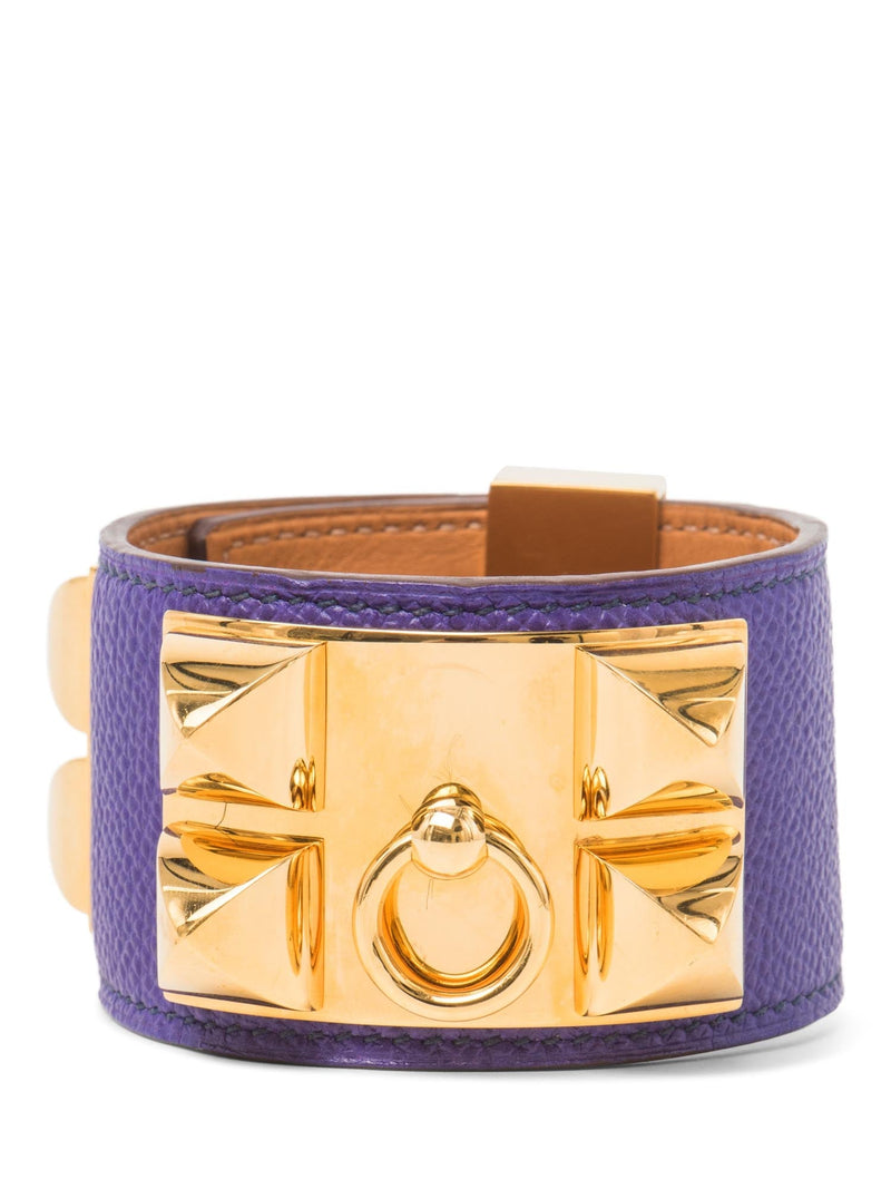 Hermes Epsom Leather Collier De Chien Studded Bracelet Purple-designer resale