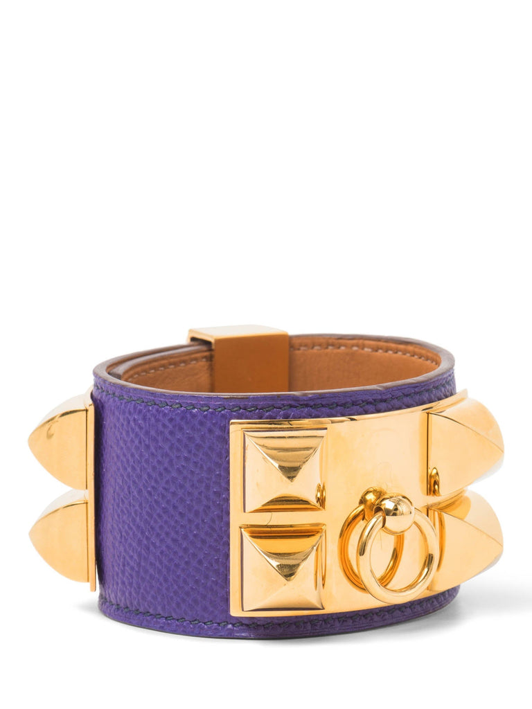 Hermes Epsom Leather Collier De Chien Studded Bracelet Purple-designer resale