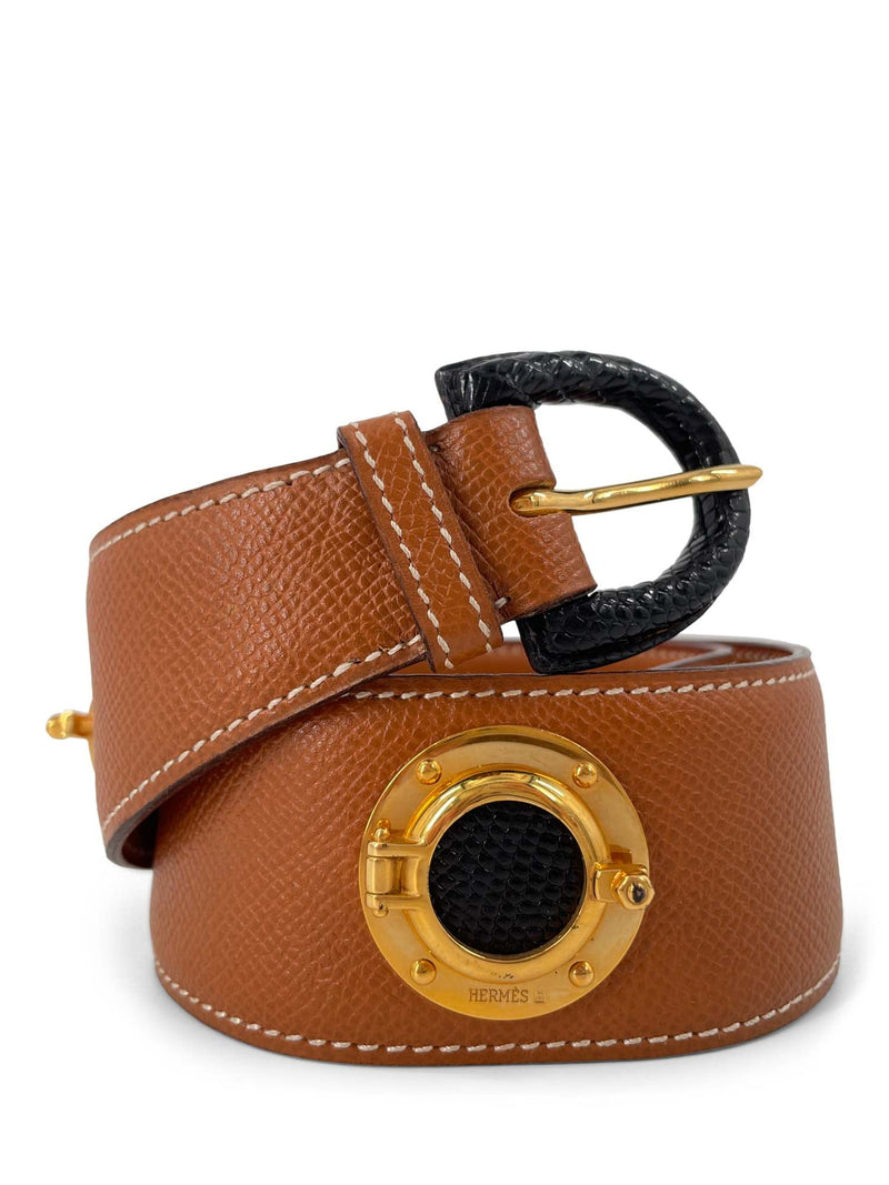 Hermes Epsom Leather Nautical Belt Brown Black-designer resale