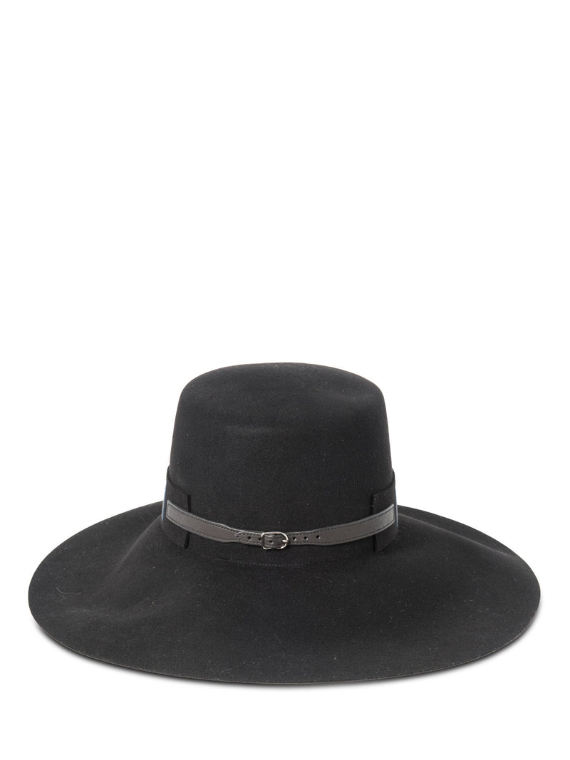 Hermes Felt Leather Buckle Fedora Hat Black-designer resale