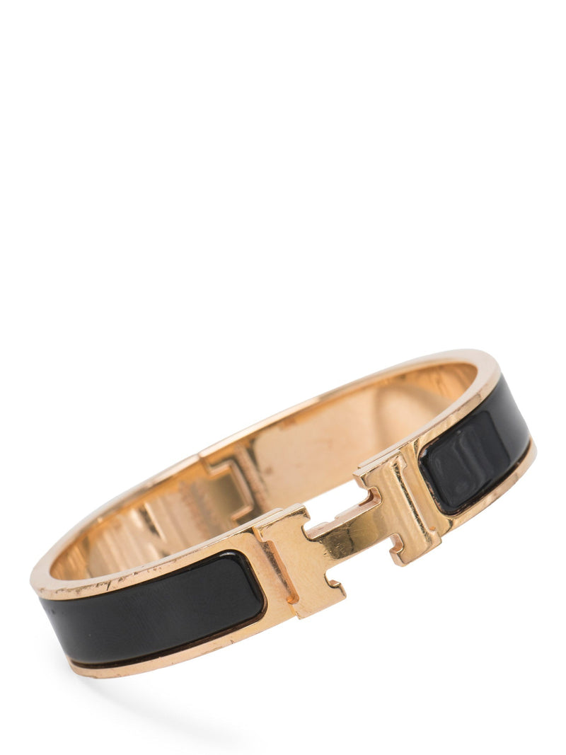 Hermes H Logo Clic Clac Bracelet Black Gold PM-designer resale