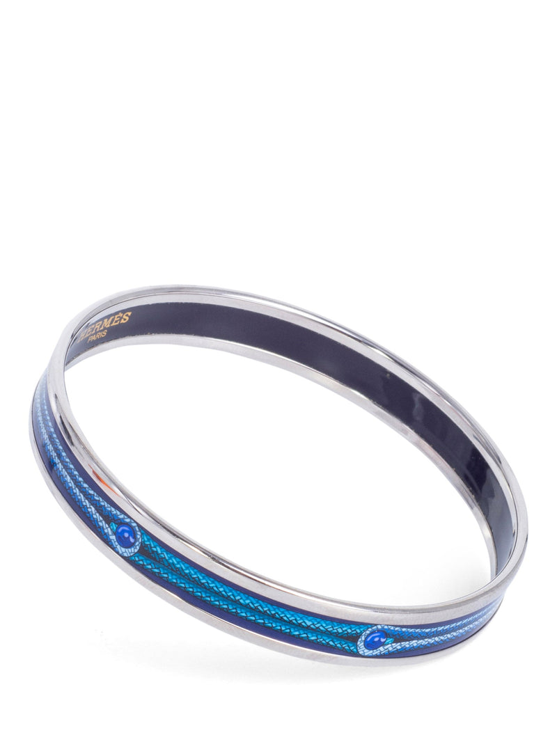 Hermes Logo Enamel Rope Bangle Bracelet Silver Blue-designer resale