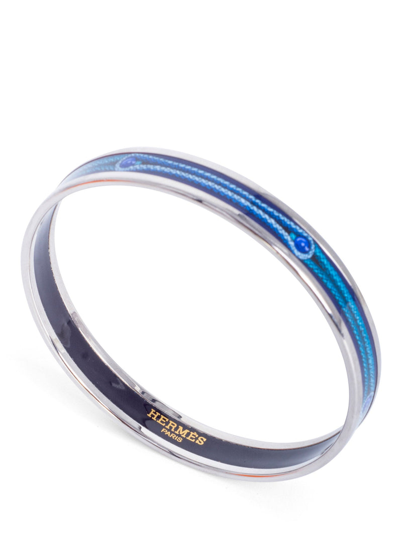 Hermes Logo Enamel Rope Bangle Bracelet Silver Blue-designer resale