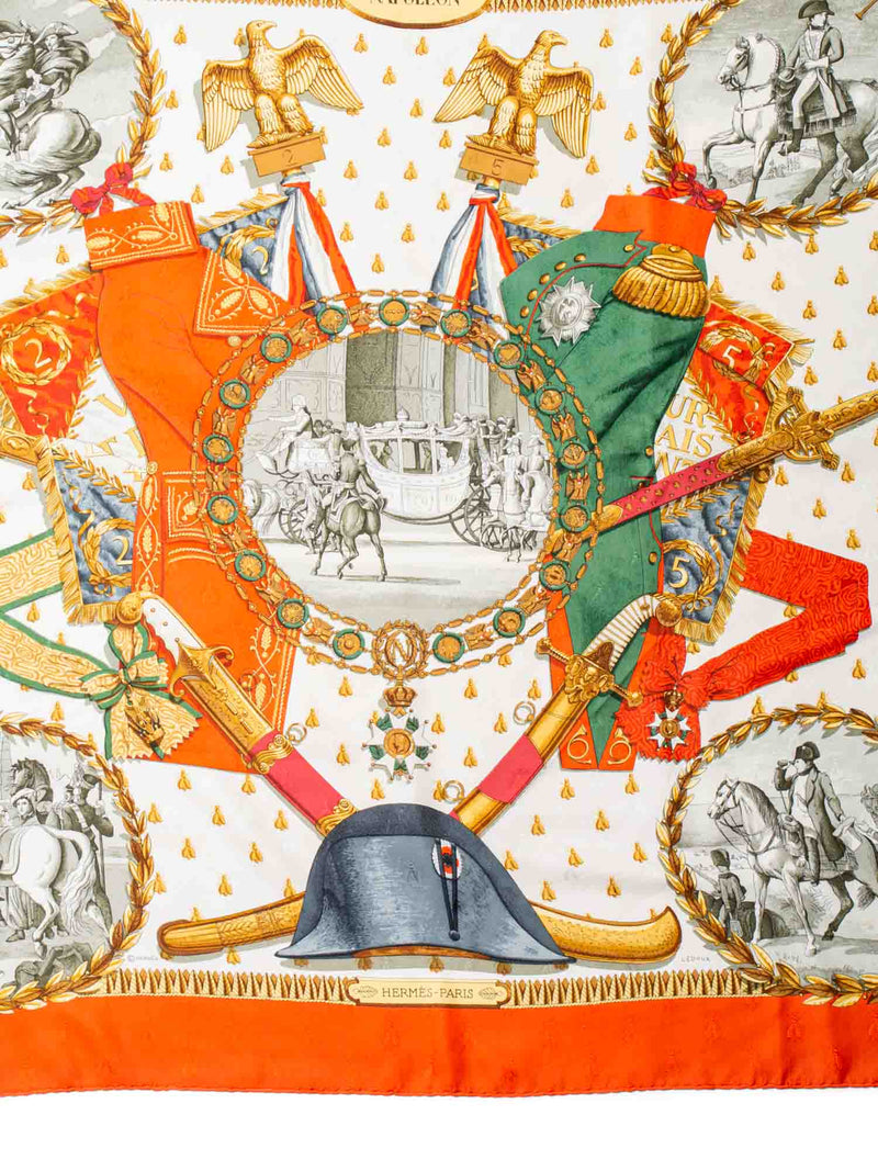 Hermes Logo Silk Napoleon Collectible Scarf Orange-designer resale