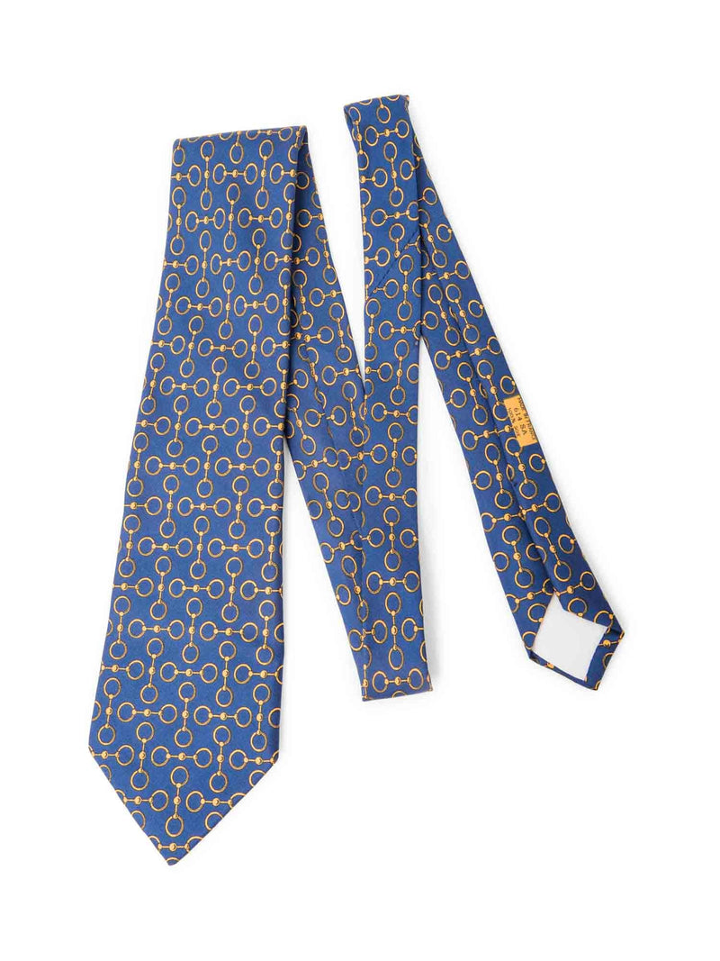 Hermes Silk Equestrian Horse Bit Tie Blue Yellow-designer resale