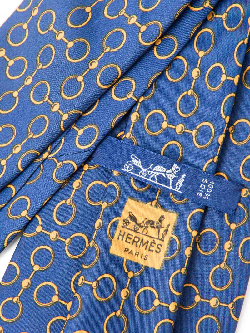 Hermes Silk Equestrian Horse Bit Tie Blue Yellow-designer resale