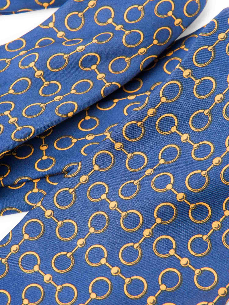 Hermes Silk Equestrian Horse Bit Tie Blue Yellow-designer resale