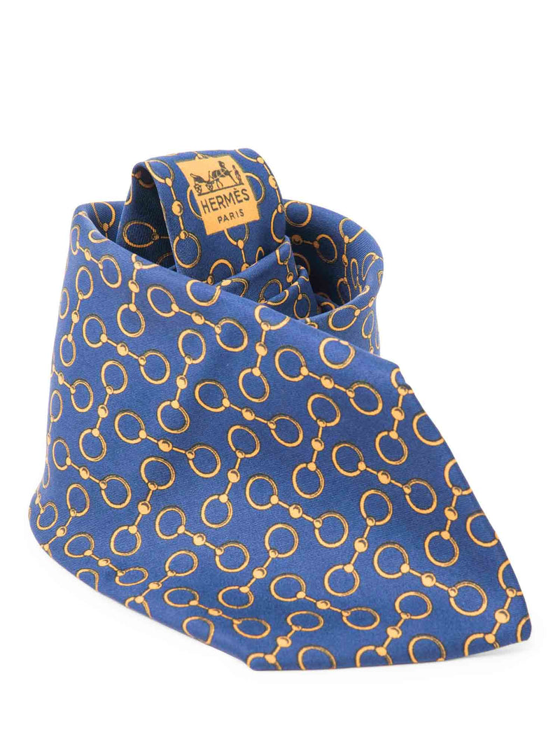 Hermes Silk Equestrian Horse Bit Tie Blue Yellow-designer resale