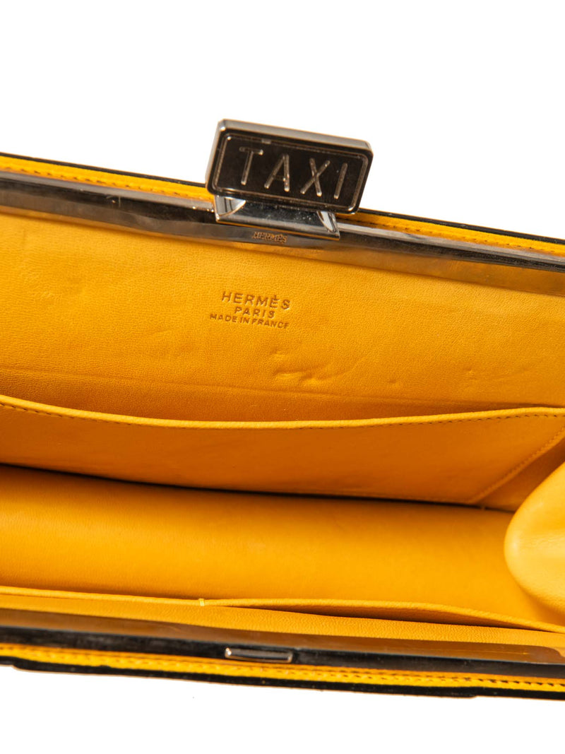 Hermes Vintage Logo Leather Taxi Messenger Bag Yellow Black-designer resale