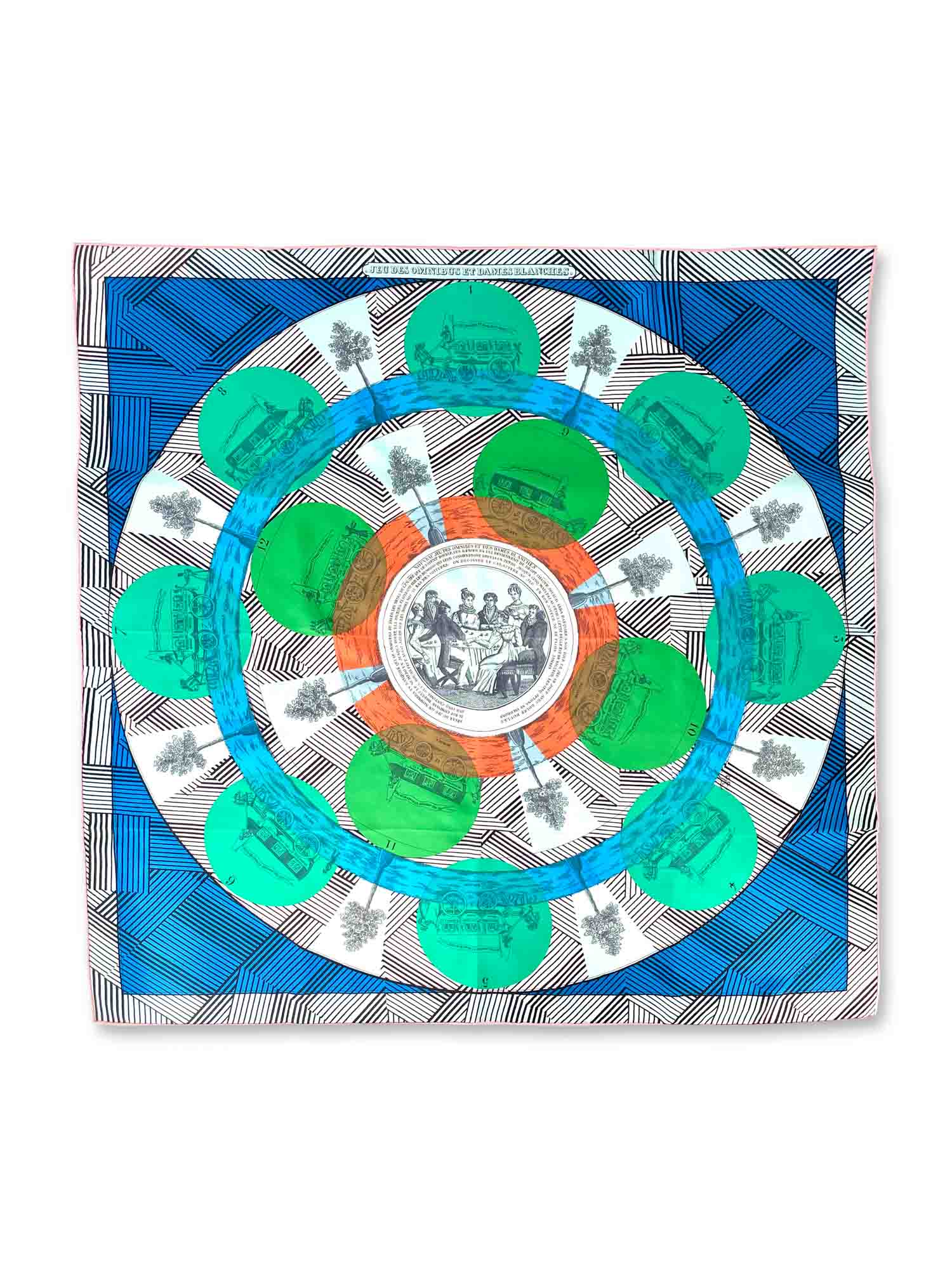 Hermes Logo Silk Jeu Des Omnibus Et Dames Blanches Scarf Multicolor