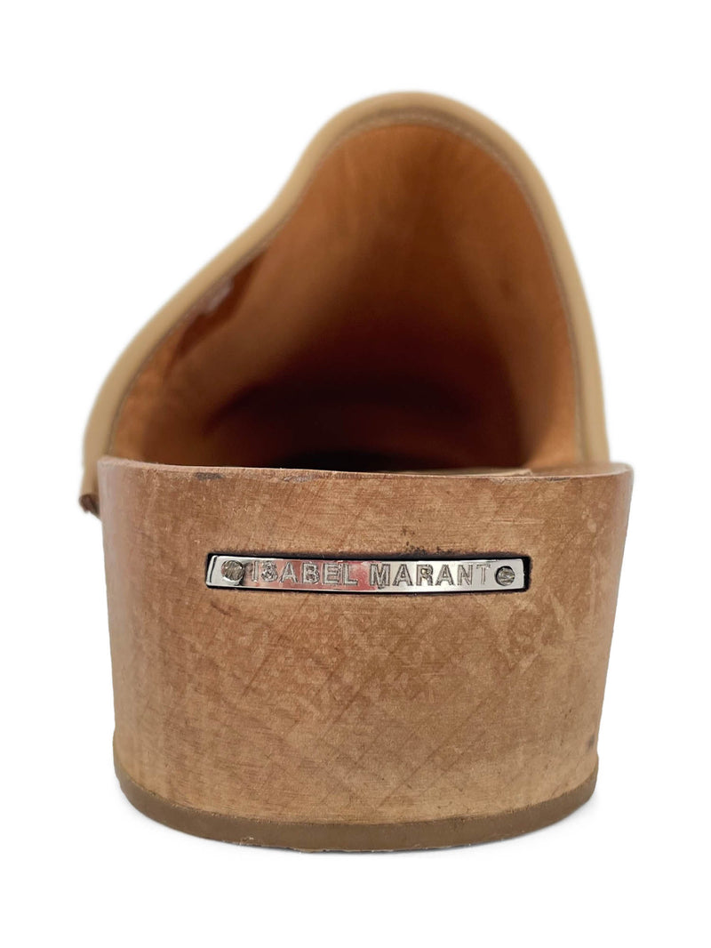 Isabel Marant Logo Leather Studded Clogs Beige