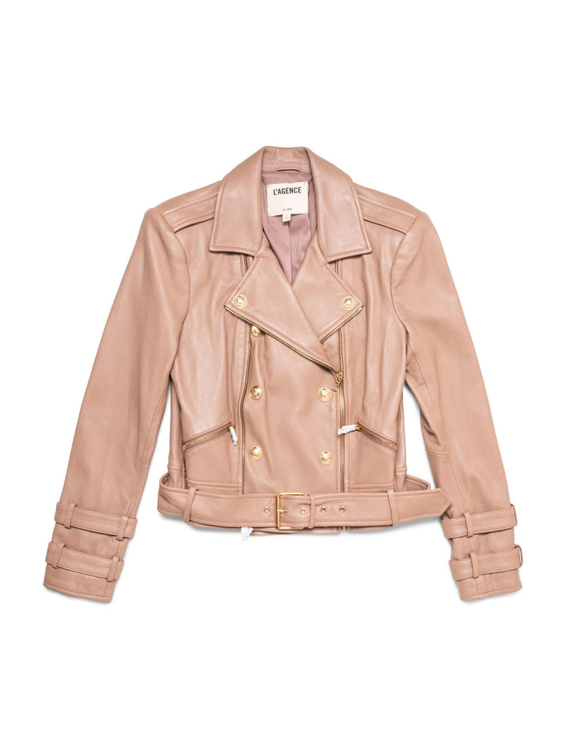 Lagence Leather Biker Jacket Beige Gold-designer resale