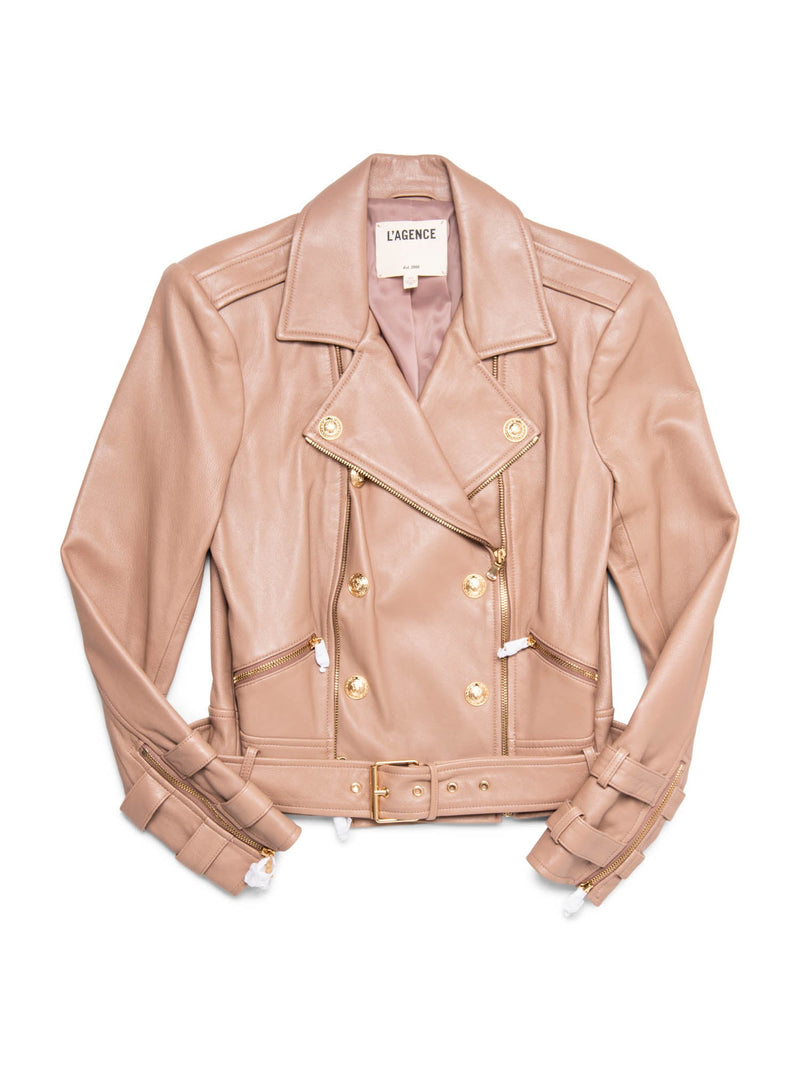 Lagence Leather Biker Jacket Beige Gold-designer resale