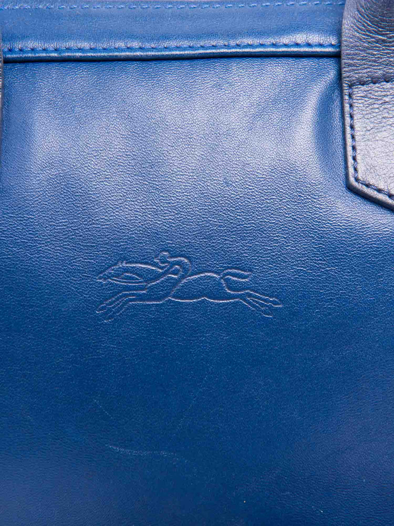 Longchamp Logo Leather Top Handle Messenger Bag Blue-designer resale