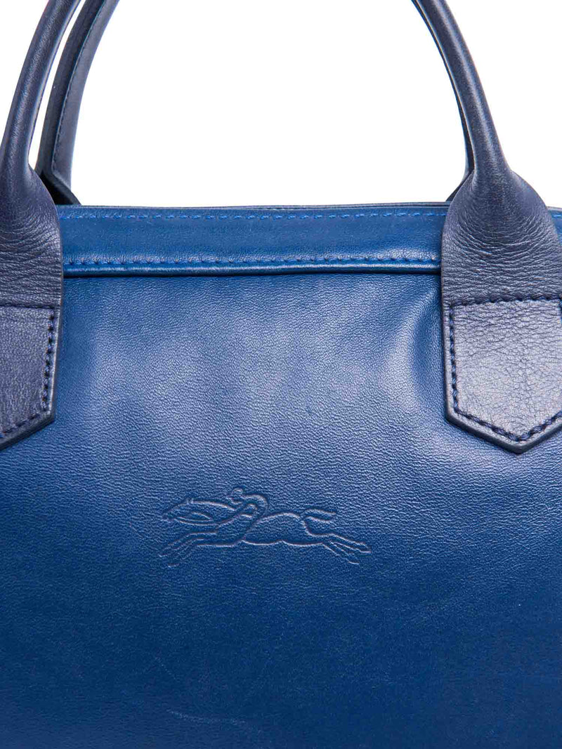 Longchamp Logo Leather Top Handle Messenger Bag Blue-designer resale