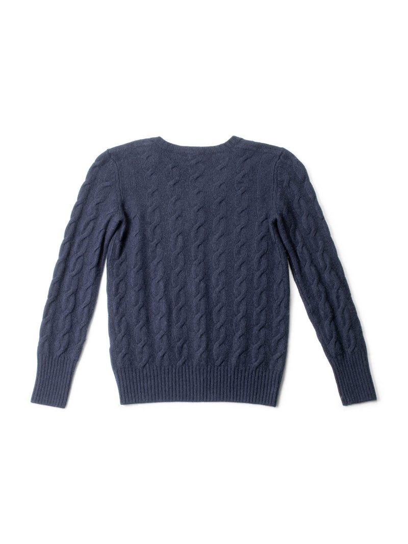 Loro Piana Logo Baby Cashmere Cable Knit Sweater Navy Blue-designer resale