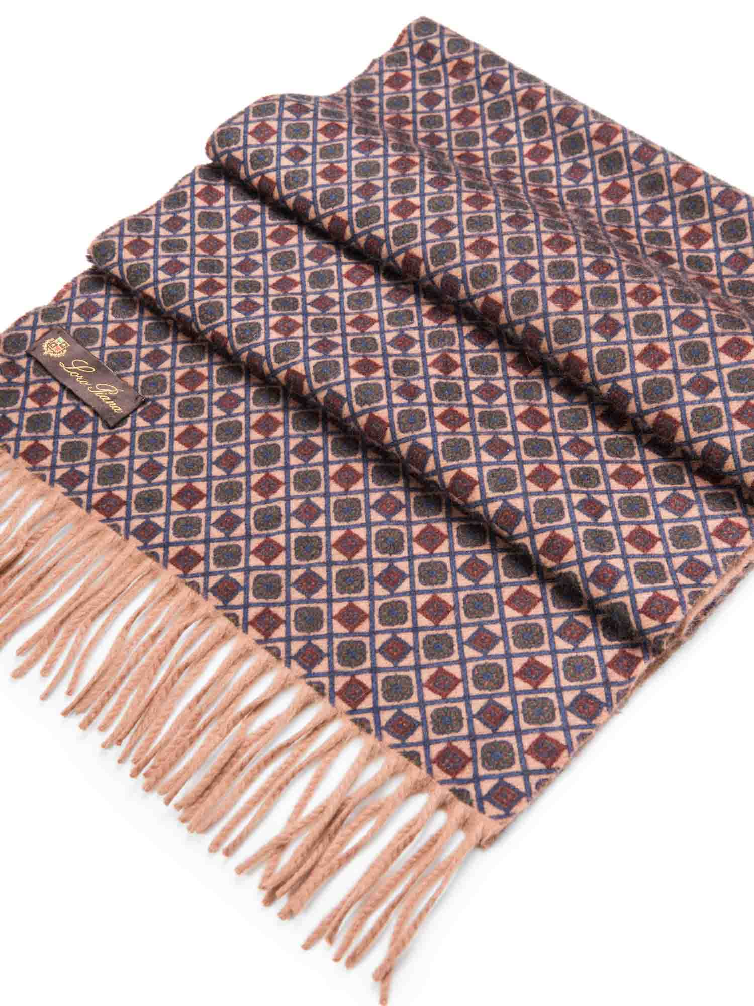 Loro Piana Logo Cashmere Abstract Fringe Scarf Multicolor