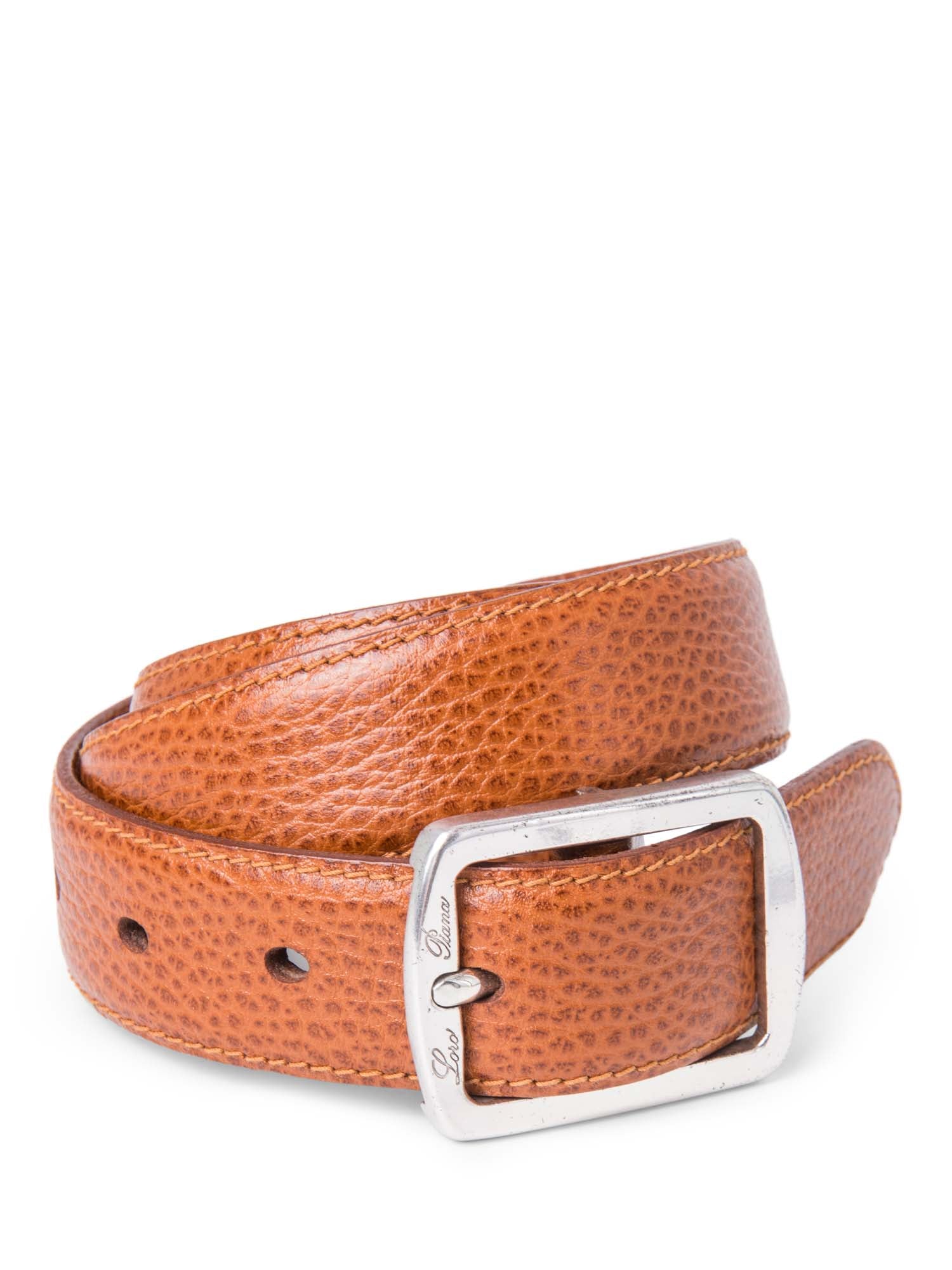 Loro Piana Logo Pebble Leather Belt Brown Silver