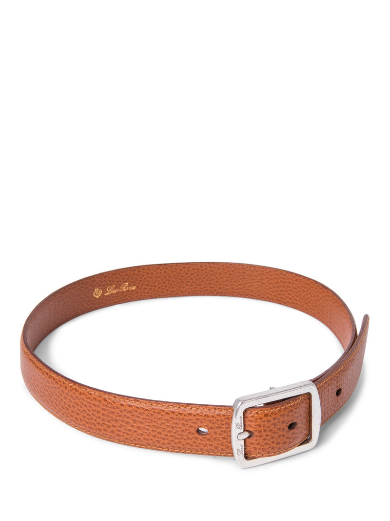 Loro Piana Logo Pebble Leather Belt Brown Silver-designer resale