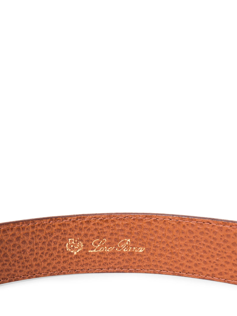 Loro Piana Logo Pebble Leather Belt Brown Silver-designer resale