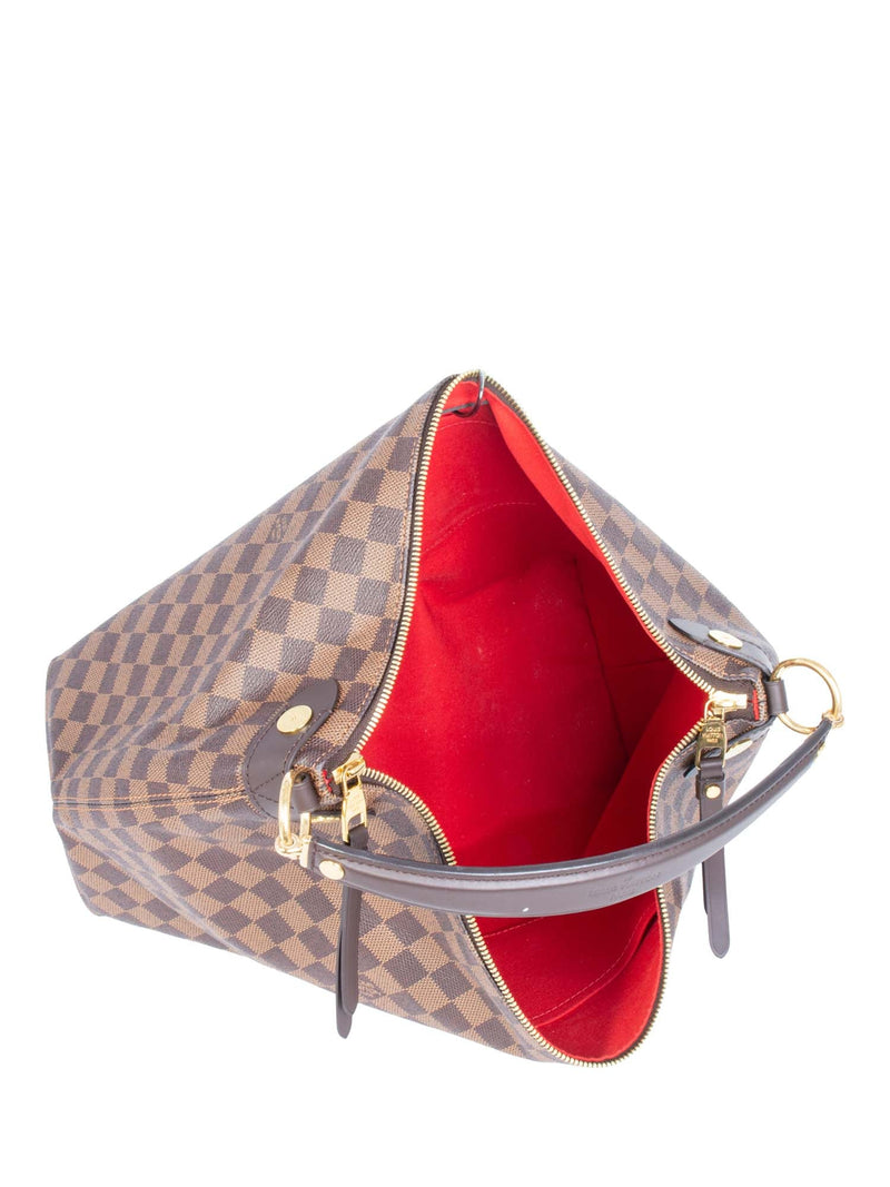 LOUIS VUITTON Speedy 30 handbag patterned Damier Ebène canvas with  dark brown leather details lined with red textile one small compartment  inside attached lock marked with date code France 2015 Vintage clothing