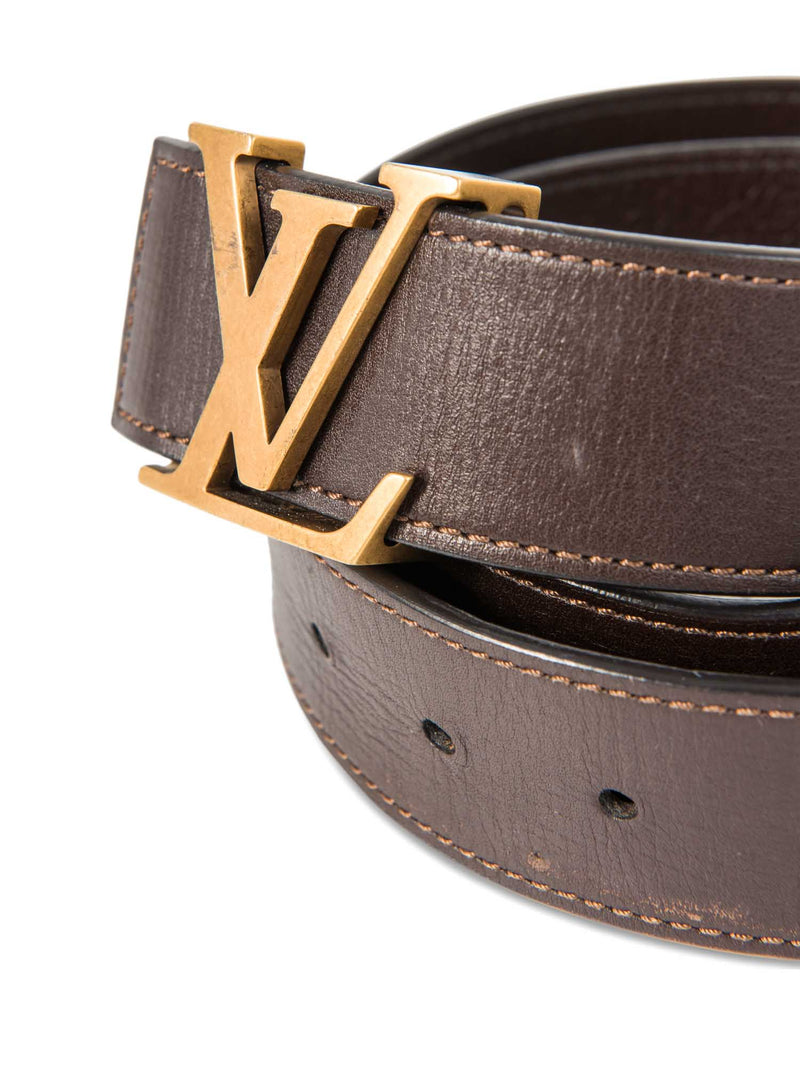 Louis Vuitton Logo Leather Belt Brown Gold-designer resale