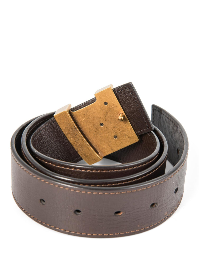 Louis Vuitton Logo Leather Belt Brown Gold-designer resale