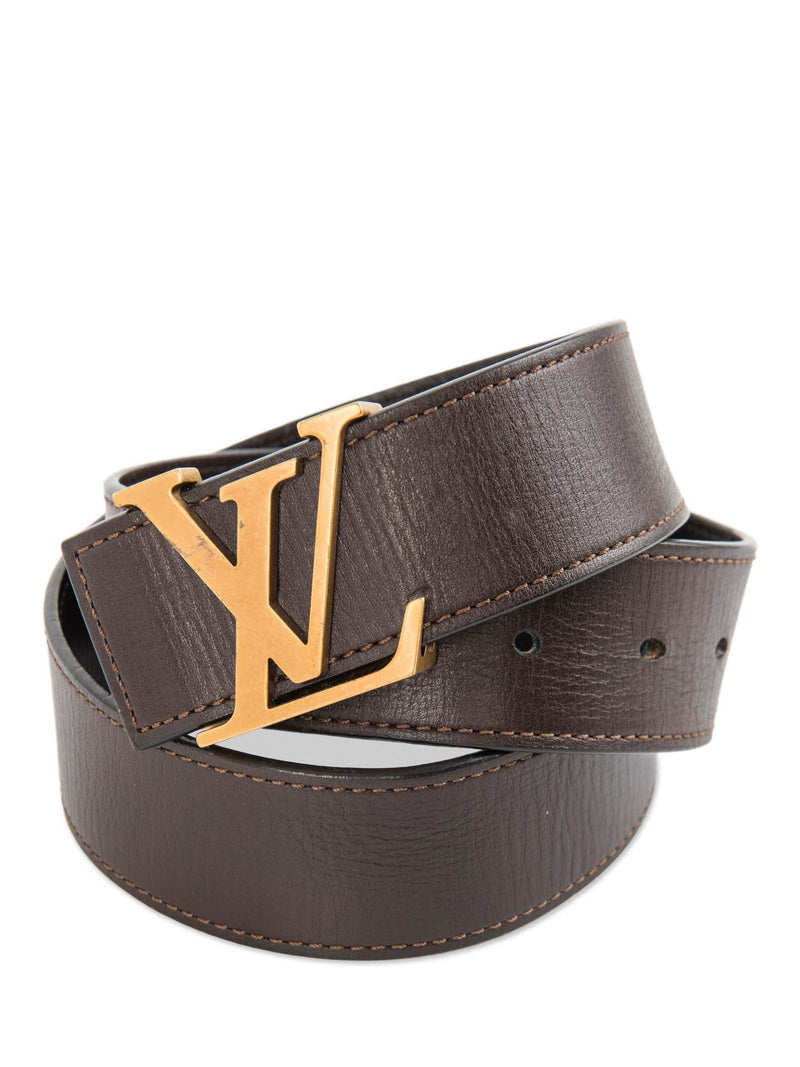 Louis Vuitton Logo Leather Belt Brown Gold-designer resale