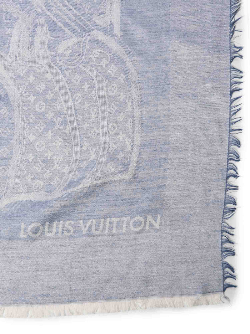 Louis Vuitton Monogram Cashmere Trunk Shawl Blue-designer resale