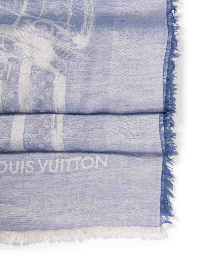 Louis Vuitton Monogram Cashmere Trunk Shawl Blue-designer resale