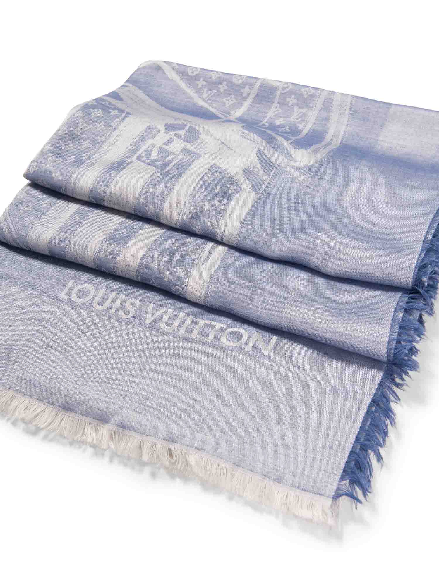 Louis Vuitton Monogram Cashmere Trunk Shawl Blue